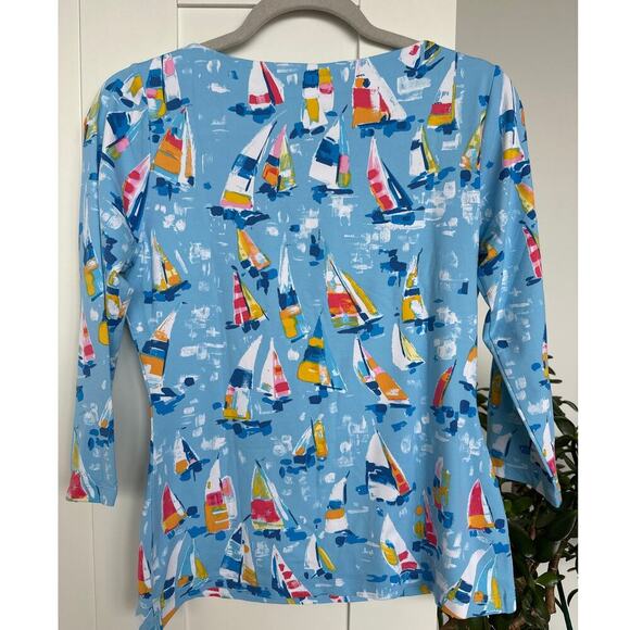 J.McLaughlin Women's Catalina Cloth Wavesong Watercolor Sailboat Top,Size S,EUC - Picture 4 of 8